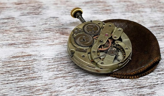 hodinky, mechanismus, hodiny, stůl, dřevo, kov, technologie