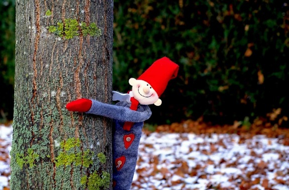 jouet, objet, bois, nature, arbre, feuille, plein air, poupée, hiver, neige
