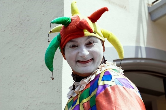 man, colorful, clown, doll, man, costume, smile, actor, person