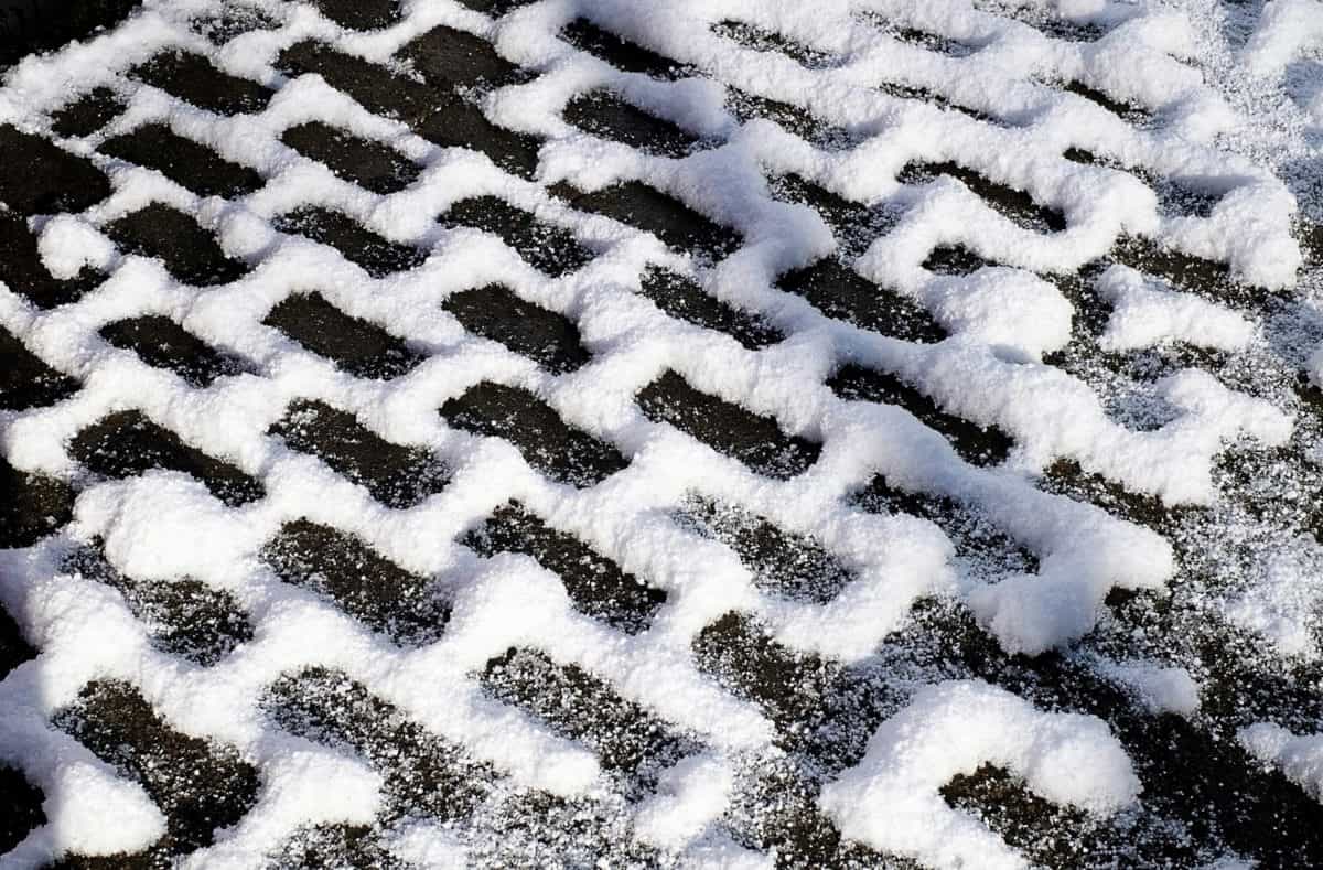 mønster, fortau, snø, veien, murstein, vinteren kald