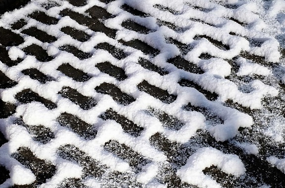μοτίβο, πεζοδρόμιο, δρόμο, τούβλο, χιόνι, χειμώνα, κρύο