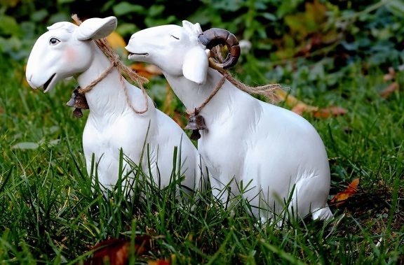 nature, animal, toy, object, goat, figure, grass, decoration