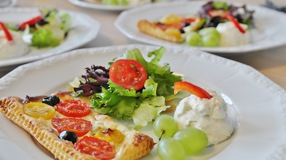 cena, ensalada, queso, alimentos, comida, verduras, tomate, almuerzo