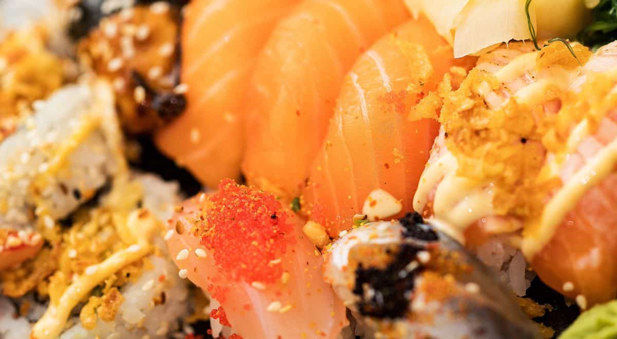 délicieux, thon, dîner, saumon, poisson, aliments, fruits de mer, riz, sushi