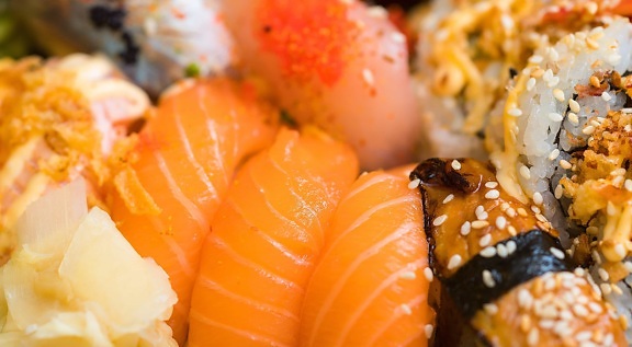 sushi, räkor, fisk, lax, skaldjur, ris, tonfisk, middag, mat