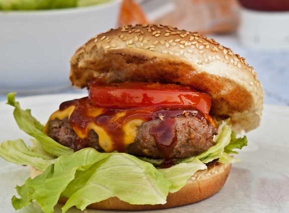 "sandwich", laitue, burger, viande, tomate, nourriture, repas, repas, dîner