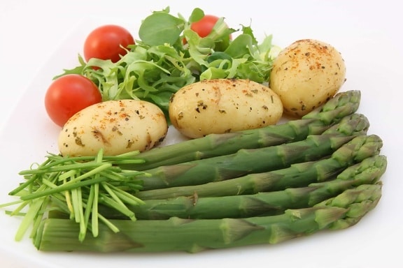mat, asparges, ernæring, grønnsaker, salat, tomat, salat