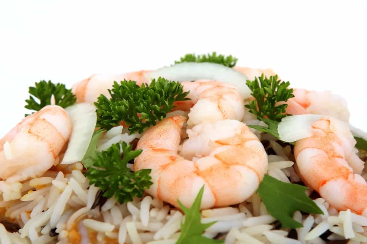 pescado, arroz, cena, camarón, delicioso, almuerzo, comida, mariscos