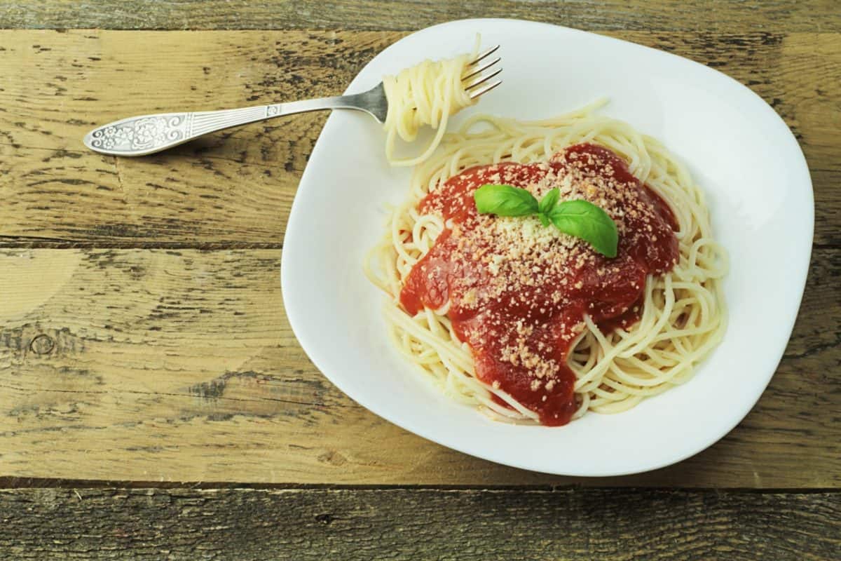 espaguetis, comida, deliciosa, cena, almuerzo, comida, plato, salsa, tomate