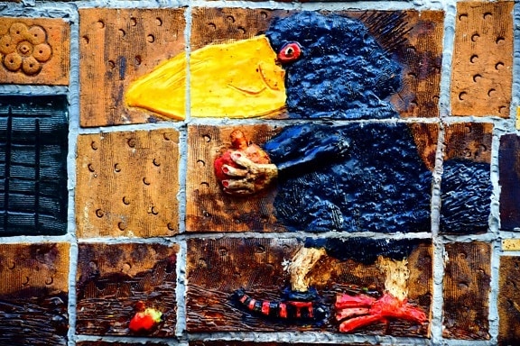 wall, colorful, art, bird, decoration, mosaic
