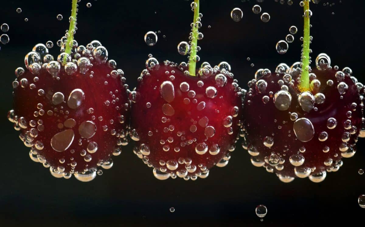 气泡、湿、自然、雨、宏、樱桃、水果、食品