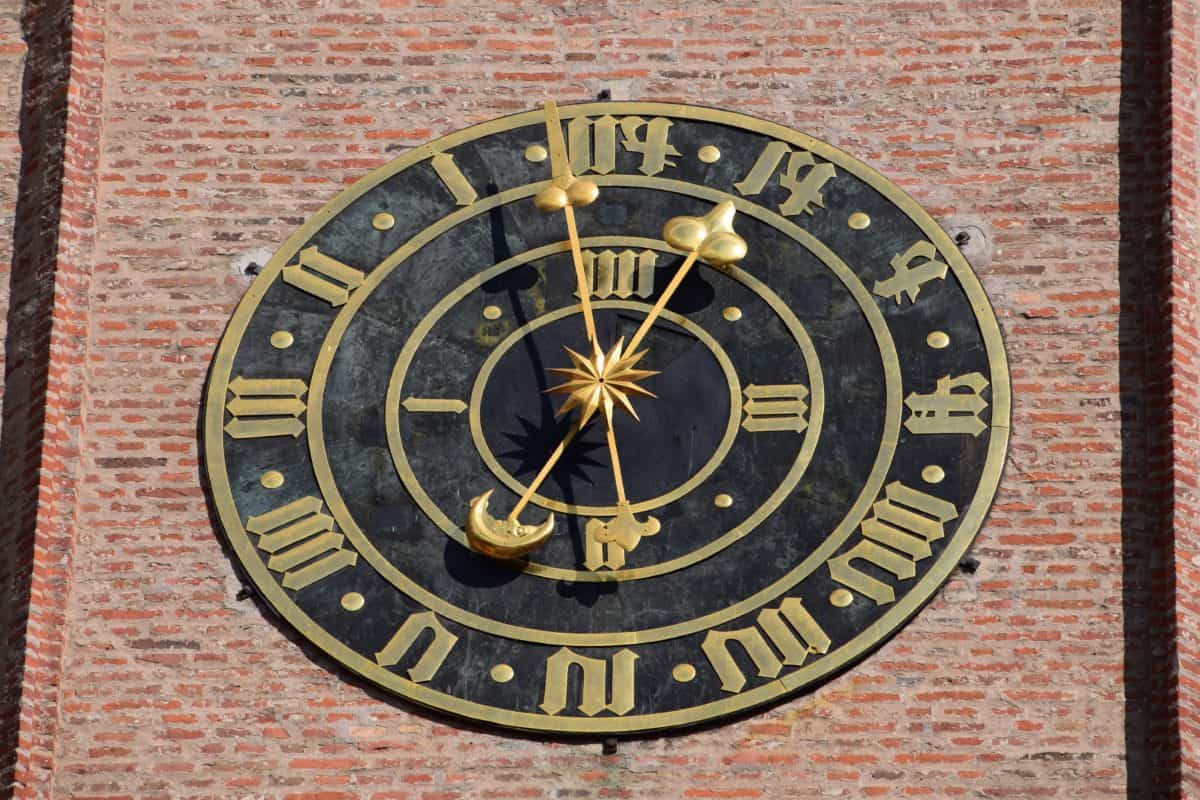 időmérő eszköz, óra, idő, tégla, régi, antik