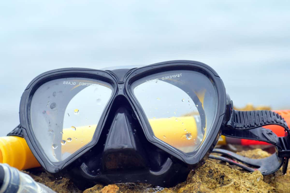 mergulho, óculos, objeto, vidro, plástico, céu, água, mar