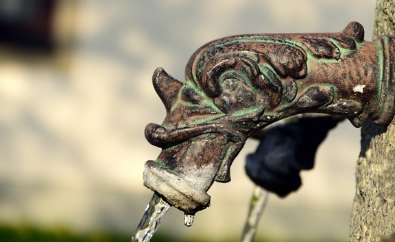fountain, water, metal, bronze, iron, water drop, object