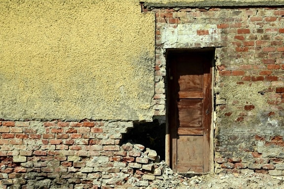 家、窓、壁、都市、放棄された、古い、アーキテクチャ、正面玄関、レンガ
