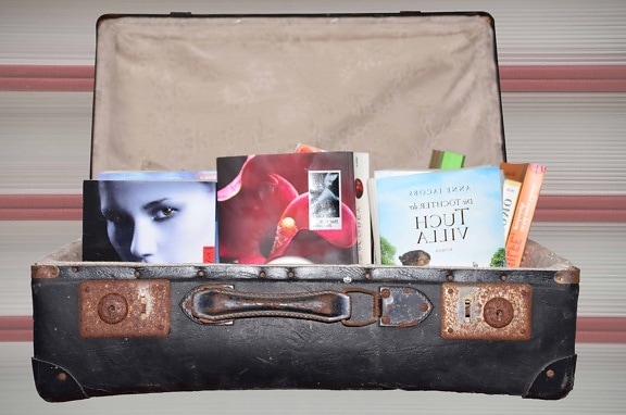 caixa de couro, retrô, livro, bolsa, mala de interior,