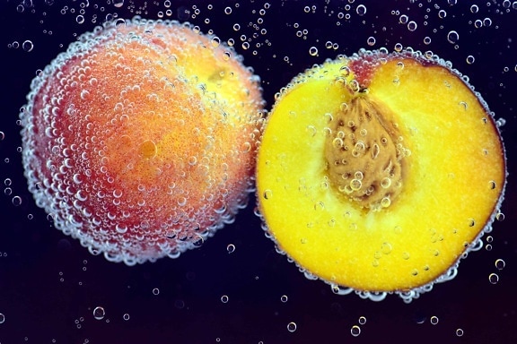 peach, water, fruit, food, water, bubble, decoration
