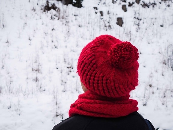 sne, frost, kold, vinter, frosne, hat, udendørs, rød