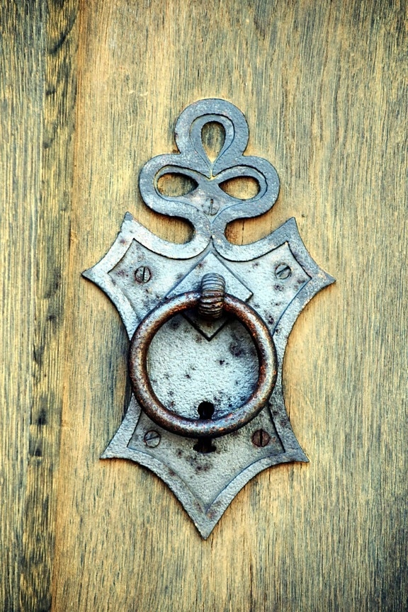 Arabesque, vecchia, porta d'ingresso, metallo, ferro, legno, dettaglio, oggetto