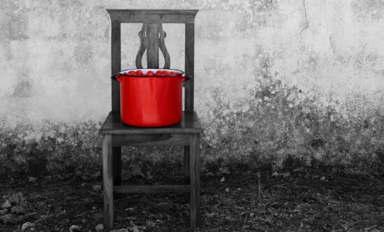 monochrome, red, outdoor, furniture, object