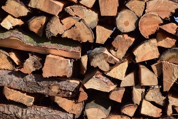 firewood, woodpile, bark, wood, brown