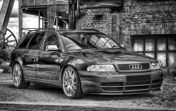 Audi car, vehicle, black and white, wheel, automotive, auto, automobile, transportation