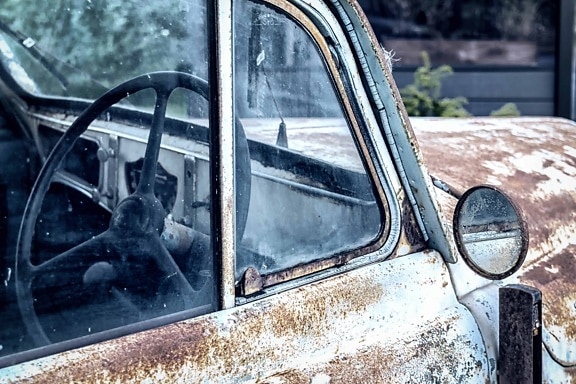 old, vehicle, car, outdoor, metal, mirror