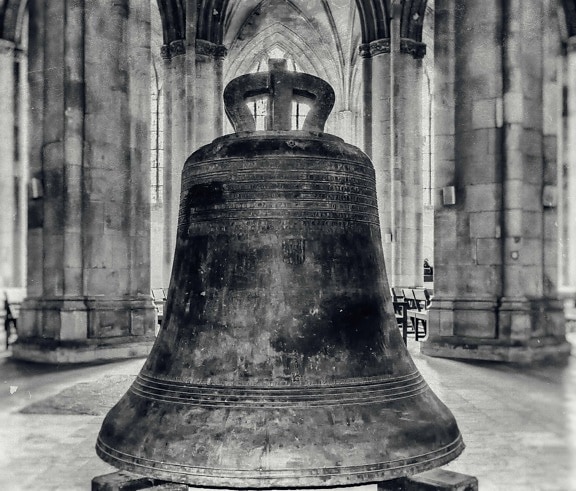 monochrome, interior, object, bell, antique, ancient, iron, architecture, old