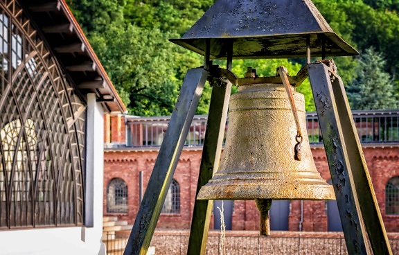 architecture, tree, outdoor, bell, metal, bronze, iron, object
