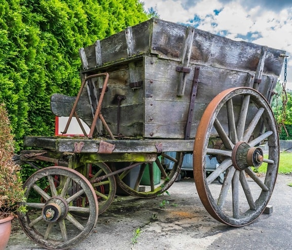 legno, ruota, carrello, vecchio, carrozza, vagone, antica, all'aperto