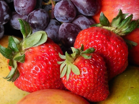 food, strawberry, blue plum, fruit, berry, delicious, sweet, dessert