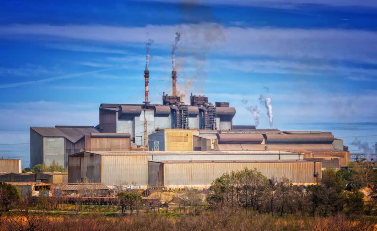 factory, smoke, chimney, blue sky, wood, building