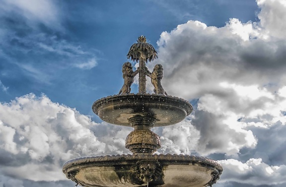blue sky, structure, fountain, architecture, outdoor, famous