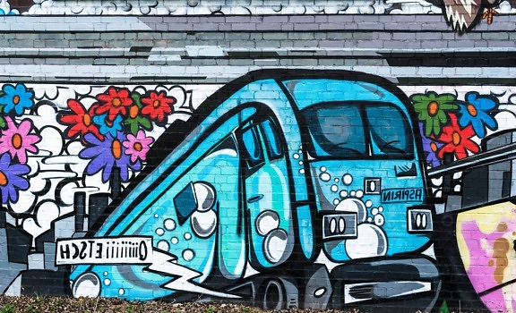 strada, graffiti, arte urbana, colorato, vandalismo, veicolo, trasporto