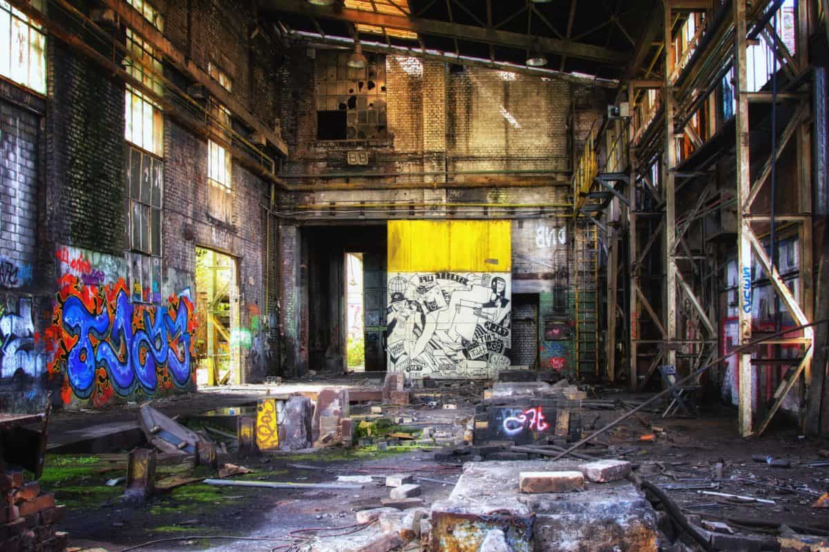graffiti, factory, architecture, old, warehouse, building