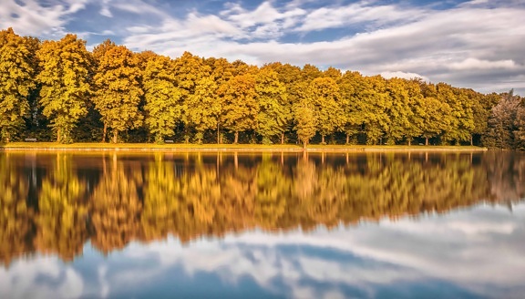 vody, príroda, krajina, strom, lesa, jeseň, cloud, modré nebo, jazero