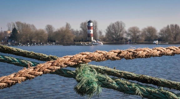 rope, object, detail, water, lake, landscape, outdoor, sky