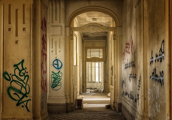 porta, arquitetura, velho, grafite, parede, vandalismo