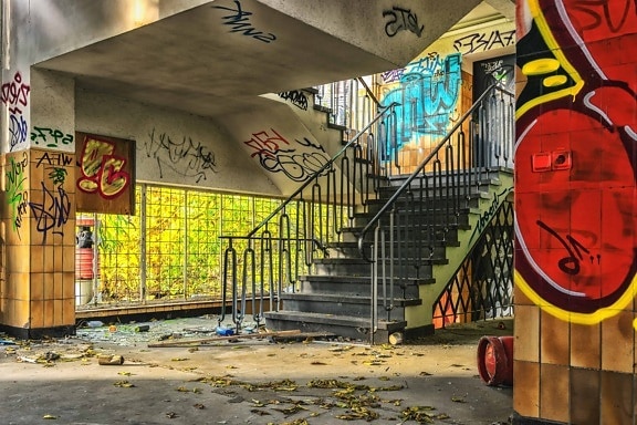 графити, улица, стълбите, град, градски, цветна