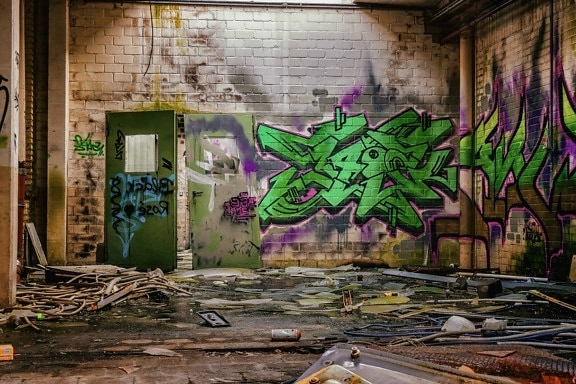 Urban, vägg, graffiti, gatukonst,