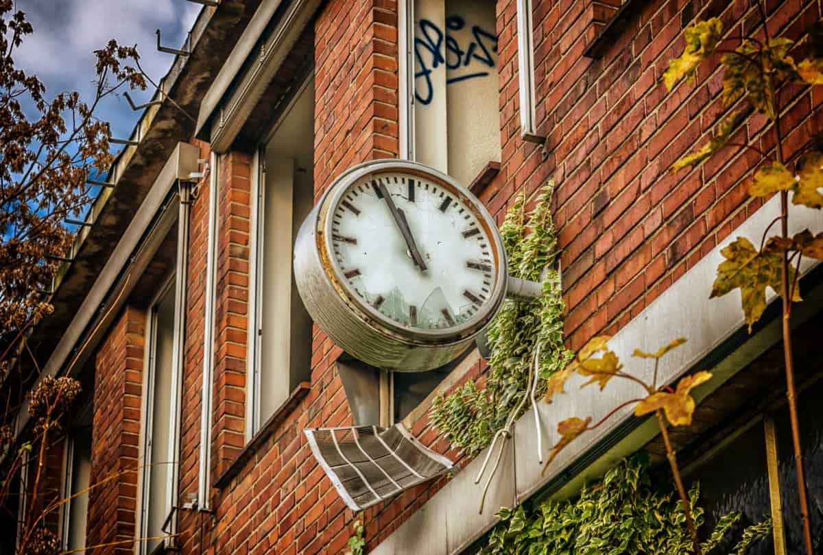 relógio, tempo, mecanismo, arquitetura, velho, facadee, minuto