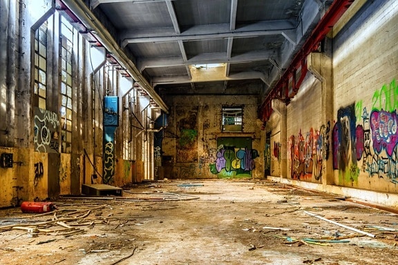 fábrica, urbana, graffiti, arquitectura, vandalismo, pared, viejo