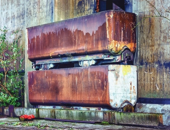 container, metal, industry, rust, wall, factory, object