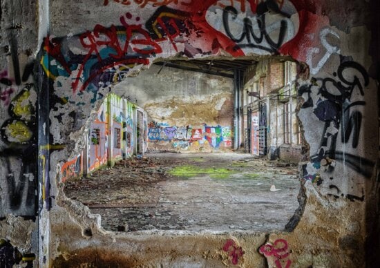 Urban, Graffiti, Vandalismus, Wand, Lager, Fabrik, Industrie, bunt
