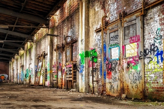 urban, warehouse, factory, industry, graffiti, city, old, architecture, street
