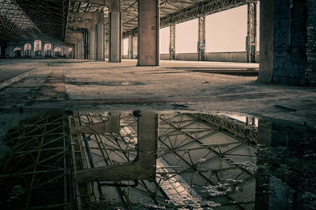 abandonados, arquitectura, agua, reflexión, construcción, acero