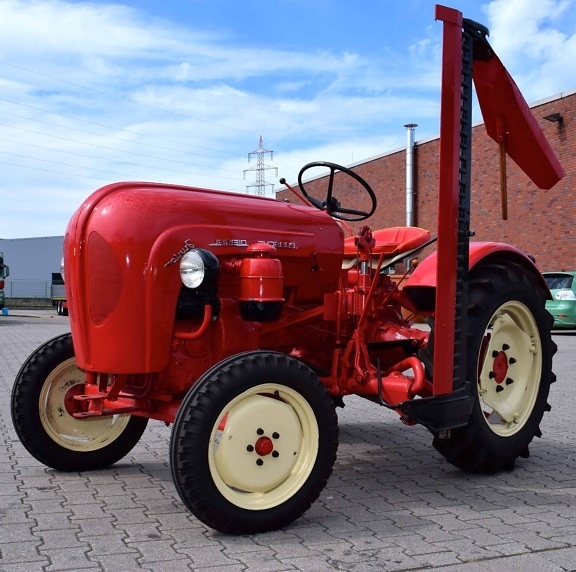 červený traktor, stroj, kolo, vozidel, strojů, zemědělství