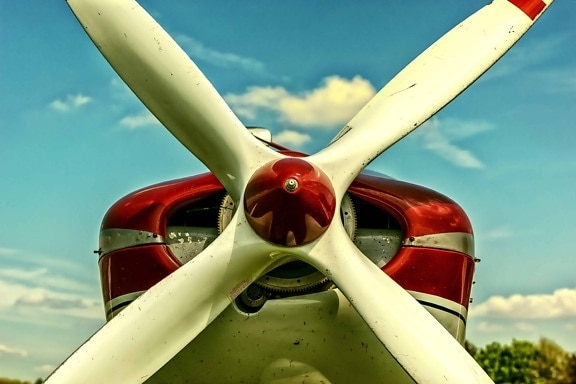 blue sky, airplane, mechanism, propeller, plane, aircraft engine