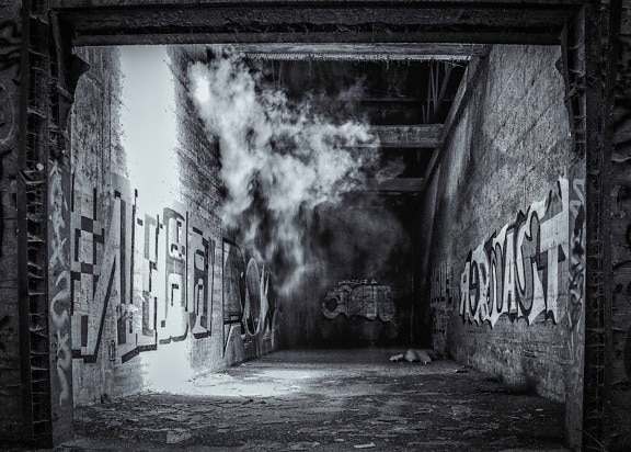 Arte parede, grafite, fumaça, monocromática, luz