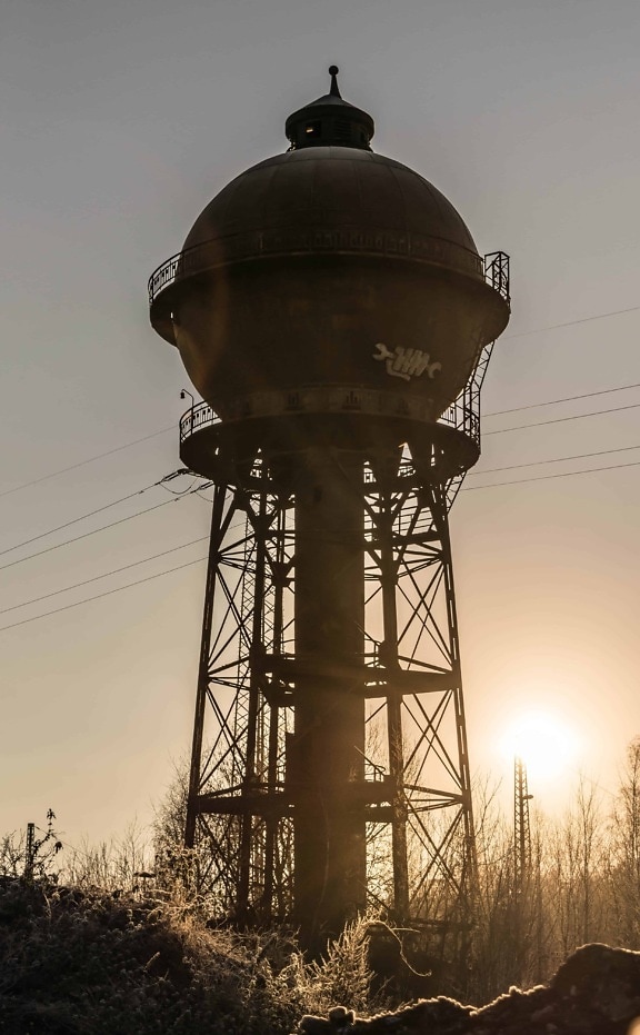 water tower, reservoir, tower, sky, industry, electricity, cable